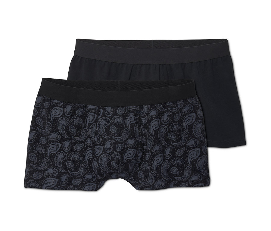 Két férfi boxer alsónadrág, egy fekete paisley mintával, egy fekete.