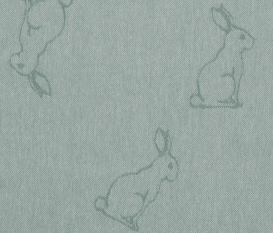 Világoskék anyag három nyúl körvonallal. 3 konyharuha szettben, nyuszis/virágos.