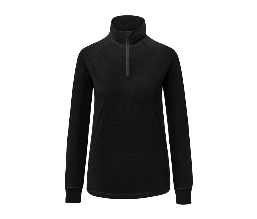 Fekete, hosszú ujjú funkcionális felső merinógyapjúval.