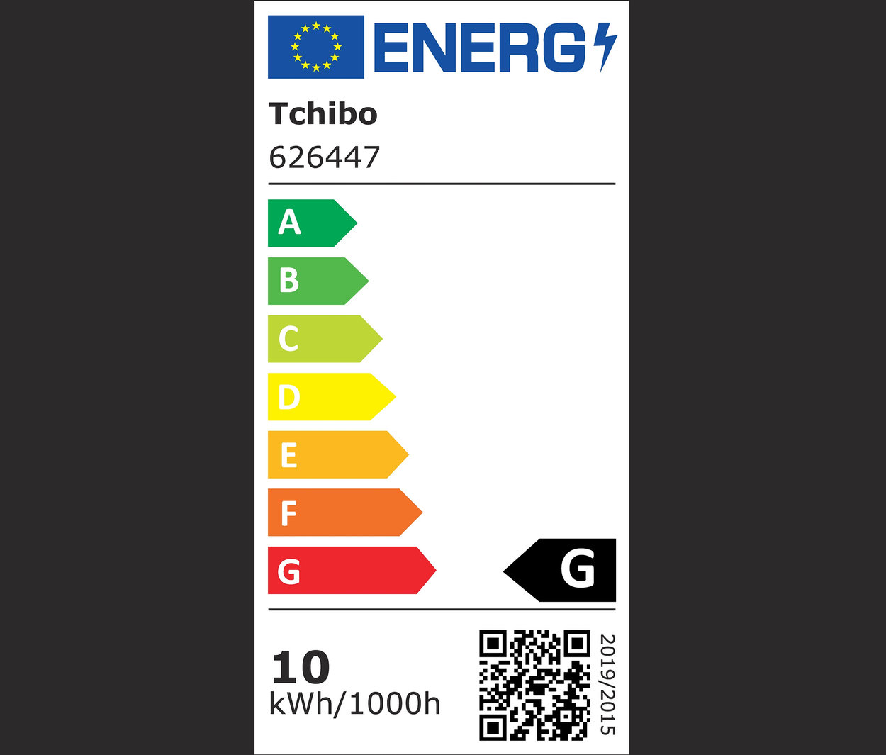 Energiacímke A-tól G-ig terjedő energiahatékonysági osztályokkal.