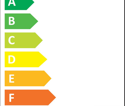 Energiacímke A-tól G-ig terjedő energiahatékonysági osztályokkal.