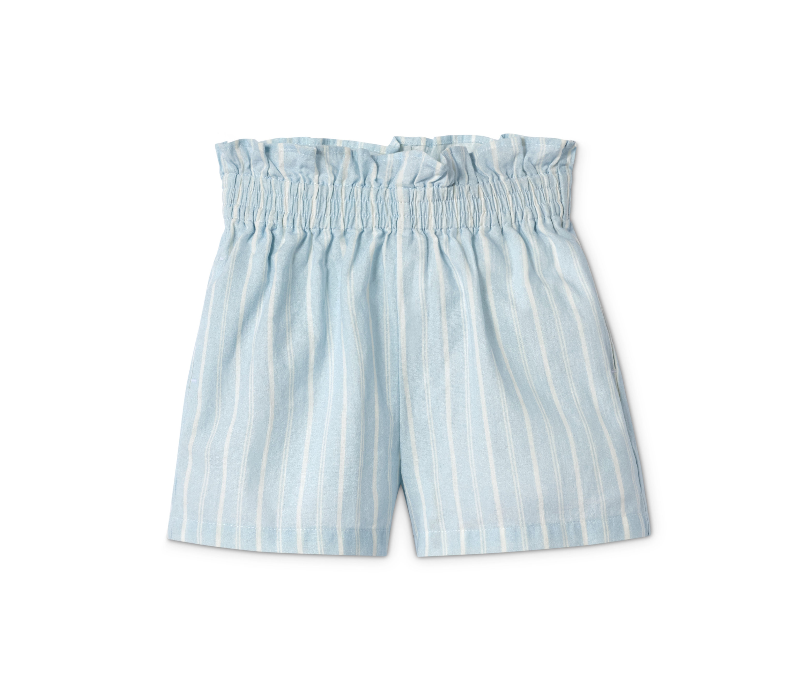 Kék-fehér csíkos paperbag rövidnadrág.