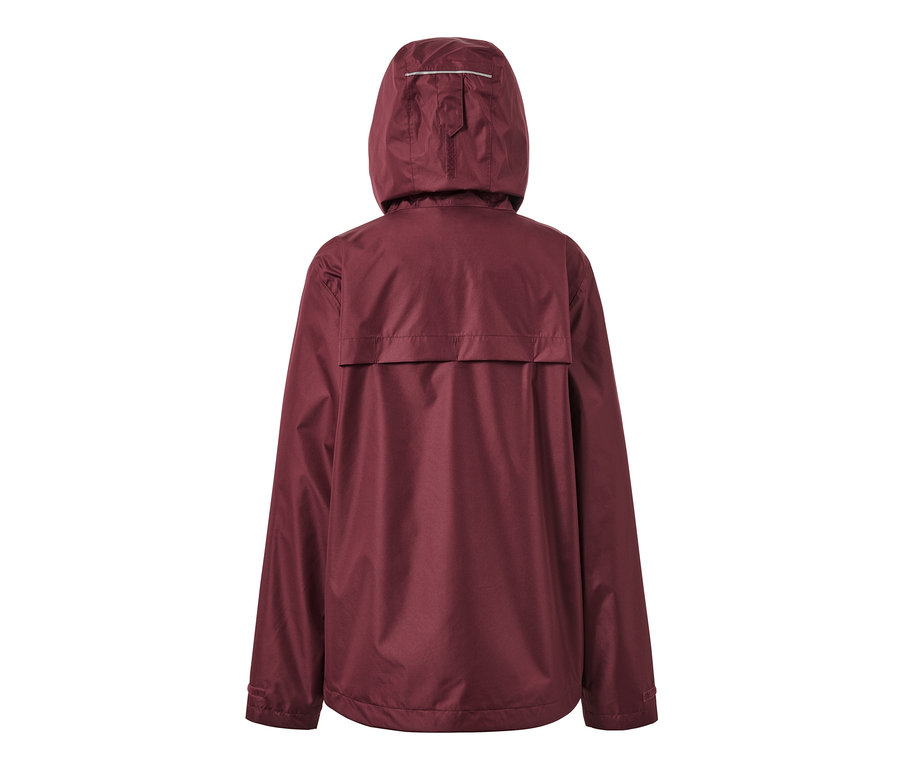 Egy bordó unisex esőkabát hátulnézete.