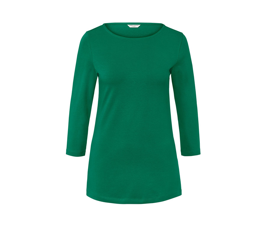 Zöld, 3/4-es ujjú női felső.