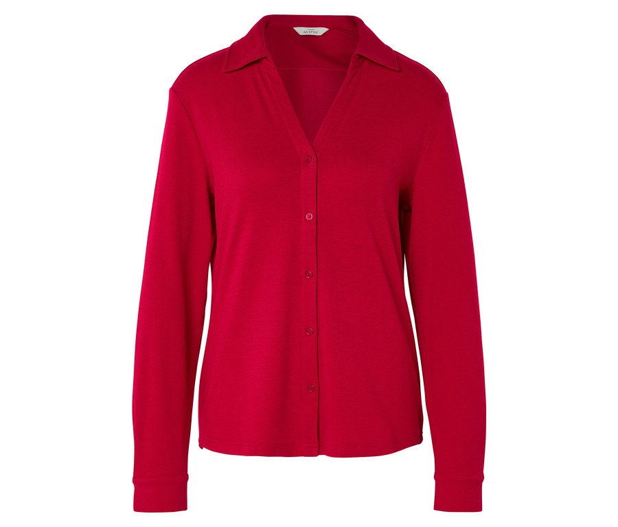 Piros, hosszú ujjú ing gallérral.