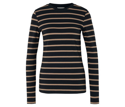 Női hosszú ujjú felső, csíkos, fekete/világosbarna