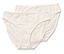 Két darab krémszínű, csipkés és masnis női alsó.