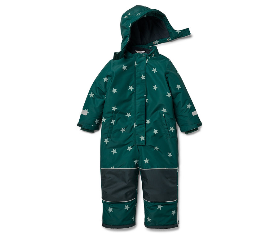 Sötétzöld overall fehér csillagokkal és kapucnival.