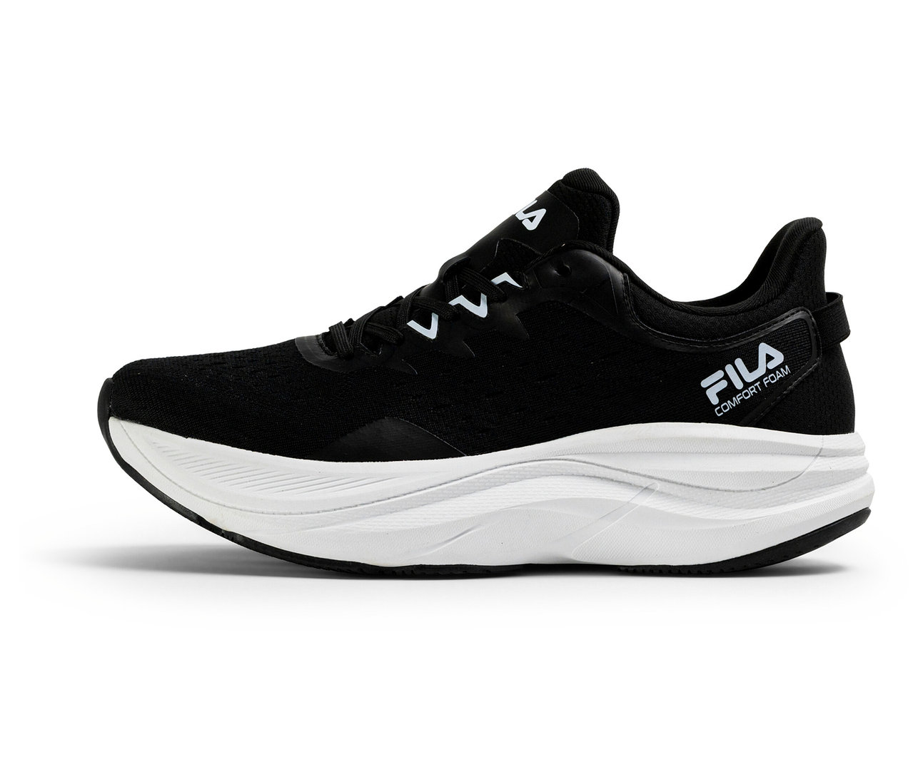 FILA Retron férfi sportcipő, fekete. Fekete sportcipő fehér talppal és FILA logóval az oldalán.