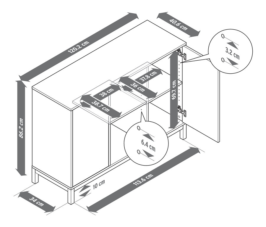 A tálalószekrény méretei.
