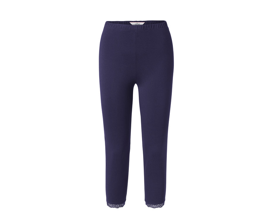 Sötétkék, csipkés szegélyű 3/4-es leggings.