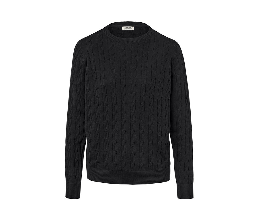 Fekete, fonott mintás kötött pulóver.