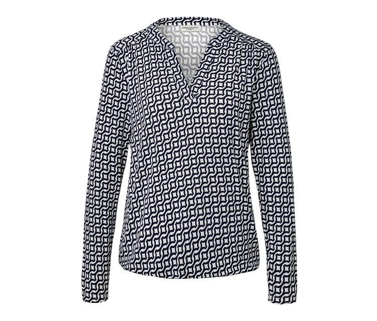 Mintás, sötétkék női blúz.