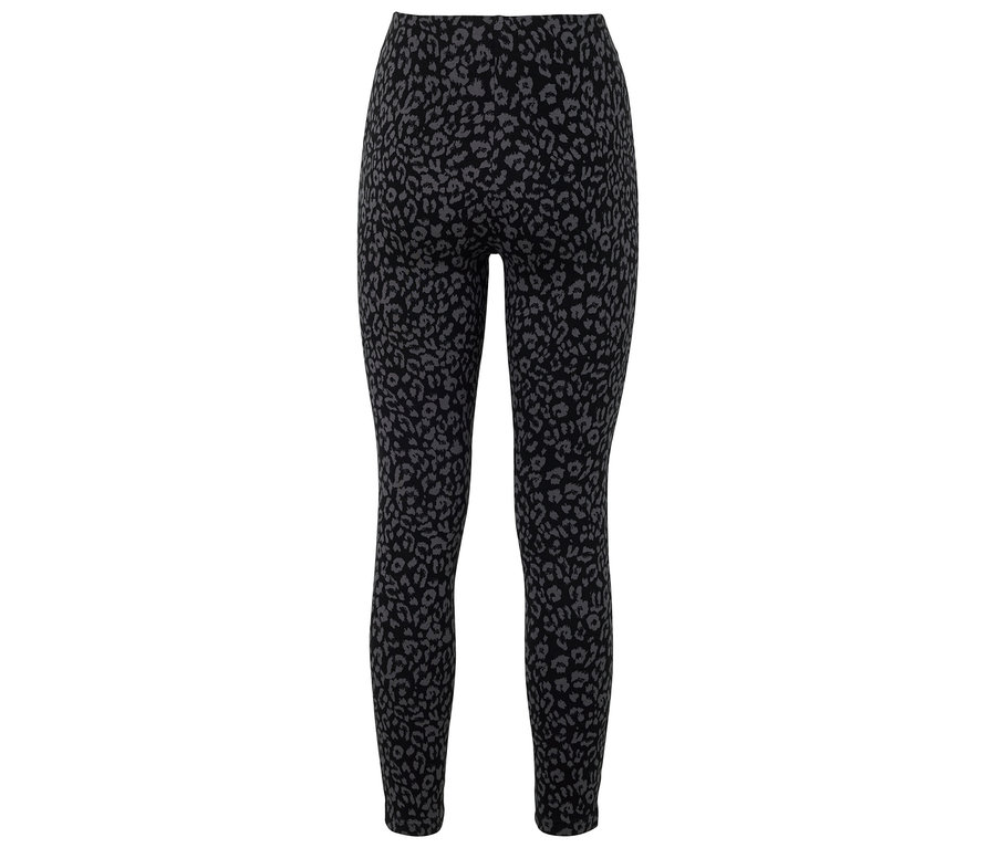 Fekete leggings szürke állatmintával.