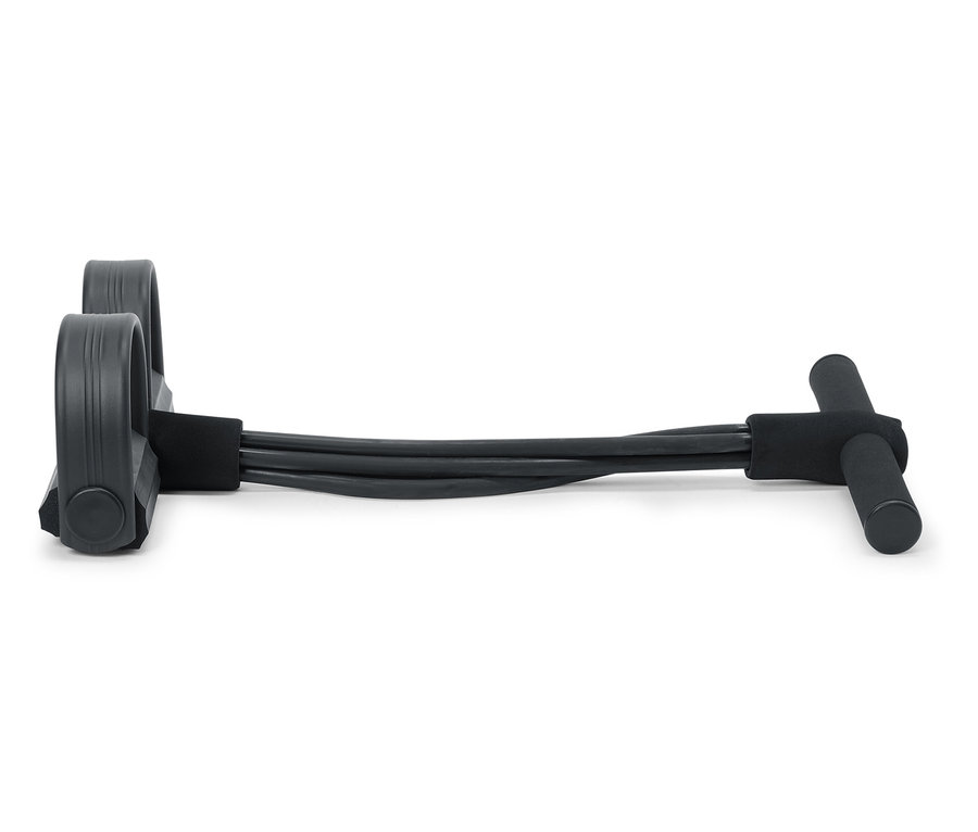 Fekete fitnesz szalagok fogantyúkkal fehér háttéren.