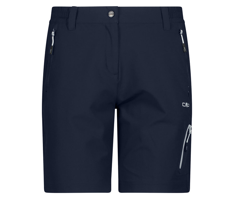 A zsebekkel ellátott, sötétkék CMP Damen-4-Wege-Stretch-Bermuda-Shorts közeli képe.
