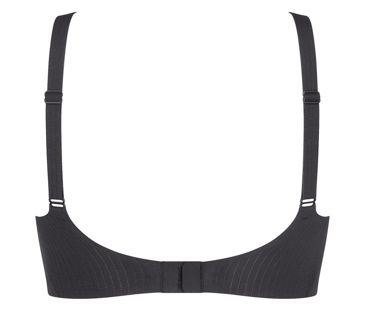 Fekete melltartó állítható pántokkal és hátsó kapcsokkal.