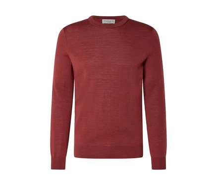 Rozsdaszínű, finomkötésű, hosszú ujjú, kerek nyakú pulóver, "Men's Collection" címkével.