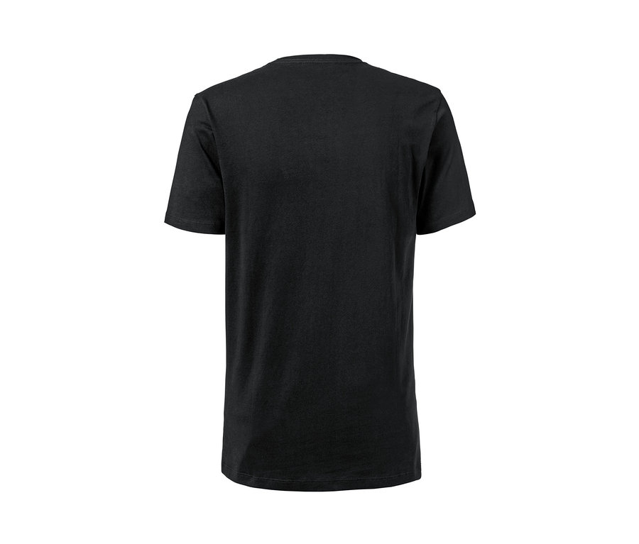 Fekete póló, kerek nyakkivágással, 1 db a 2 darabos szettből.