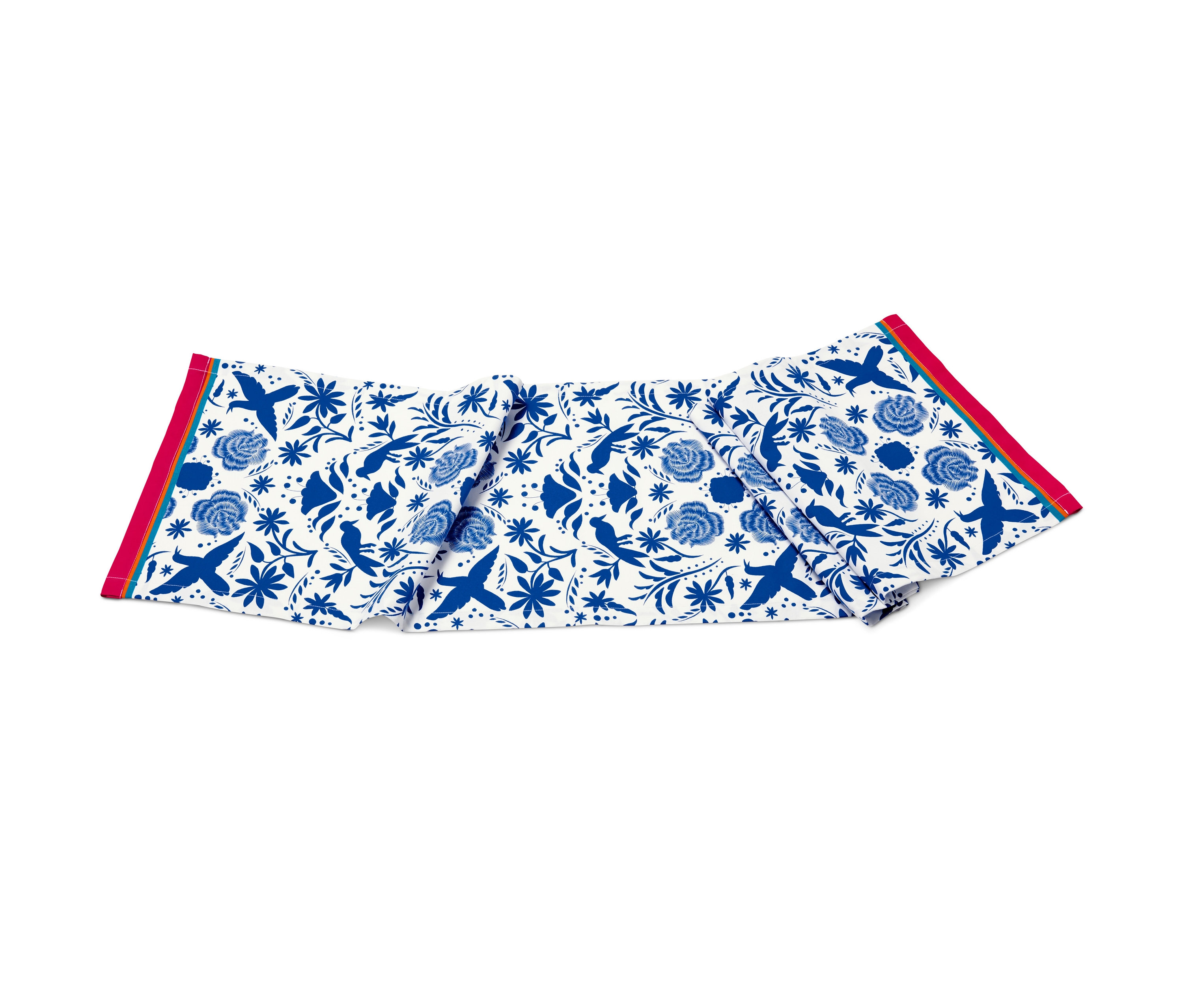 Mintás, kék asztali futó.