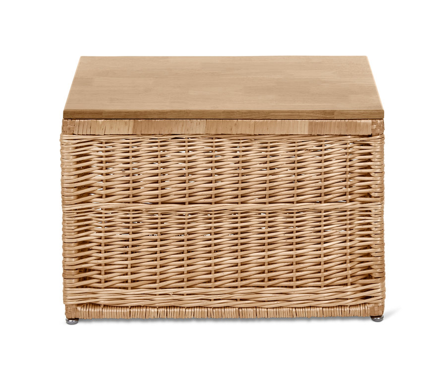 Rattan tárolóláda fa fedéllel.