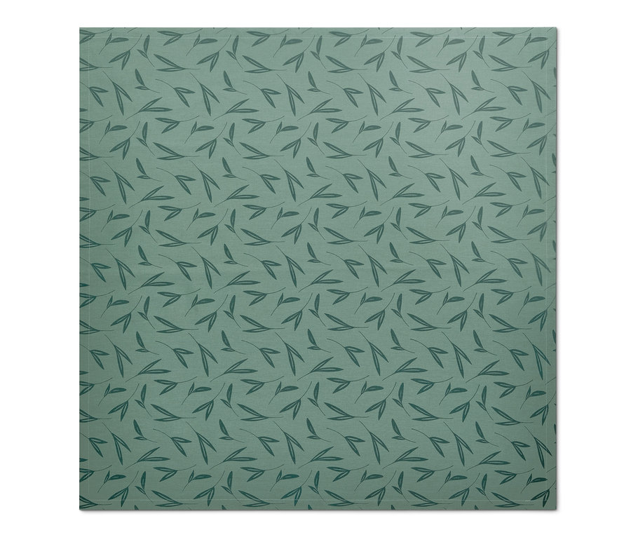 Zöld kültéri asztalterítő levélmintával, kb. 90 x 90 cm.