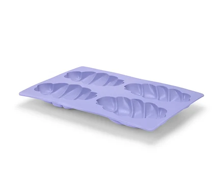 Lila szilikon mini fonott kalács sütőforma négy mélyedéssel.