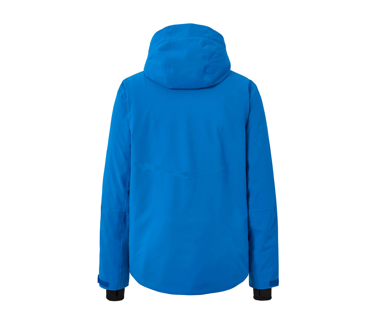 Hátulnézet egy kék férfi high-tech síkabátról.