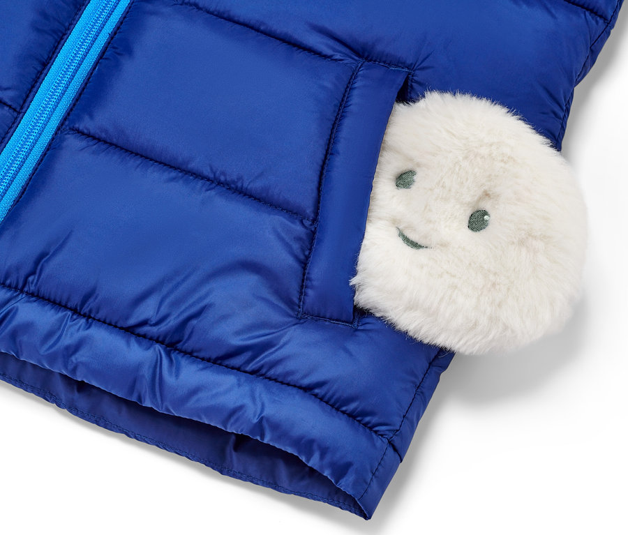 Kék mellény 2 zsebmelegítő párnával.