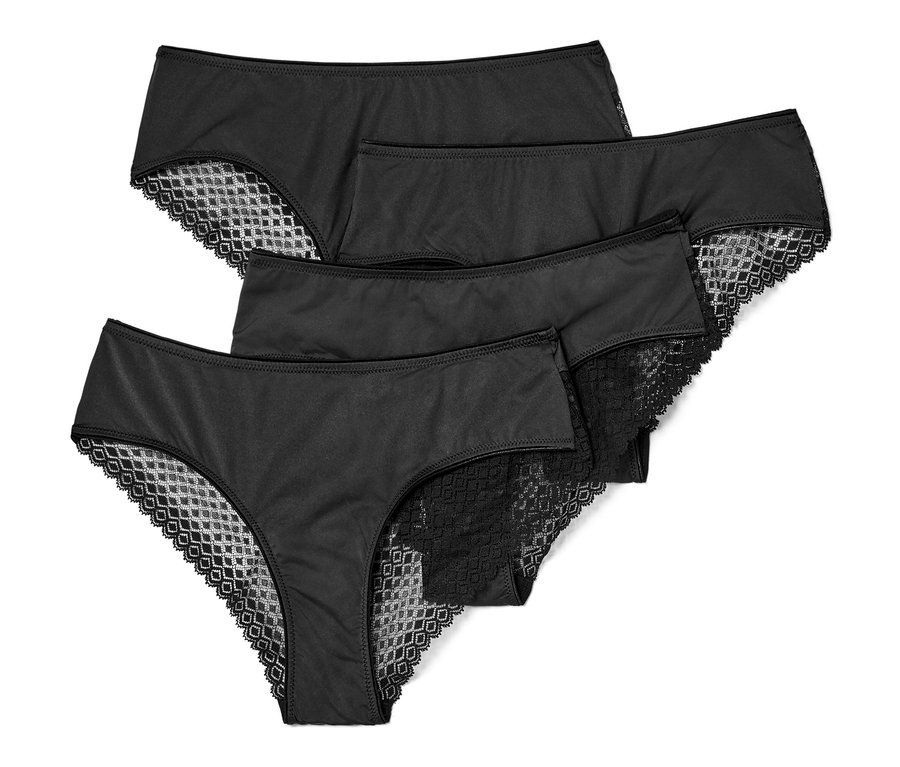 Négy fekete, csipkés brazil alsó.