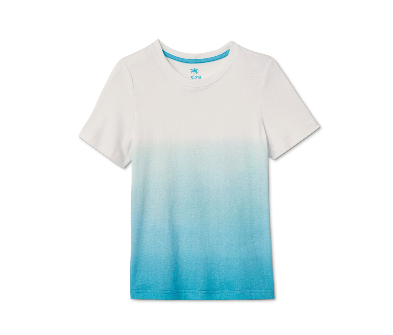 Fehér, rövid ujjú póló világoskék színátmenettel felülről lefelé.