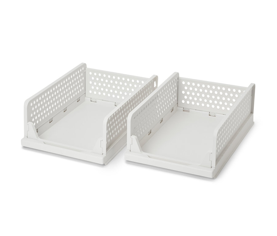 Két egymásra helyezhető, összecsukható doboz fehér színben.