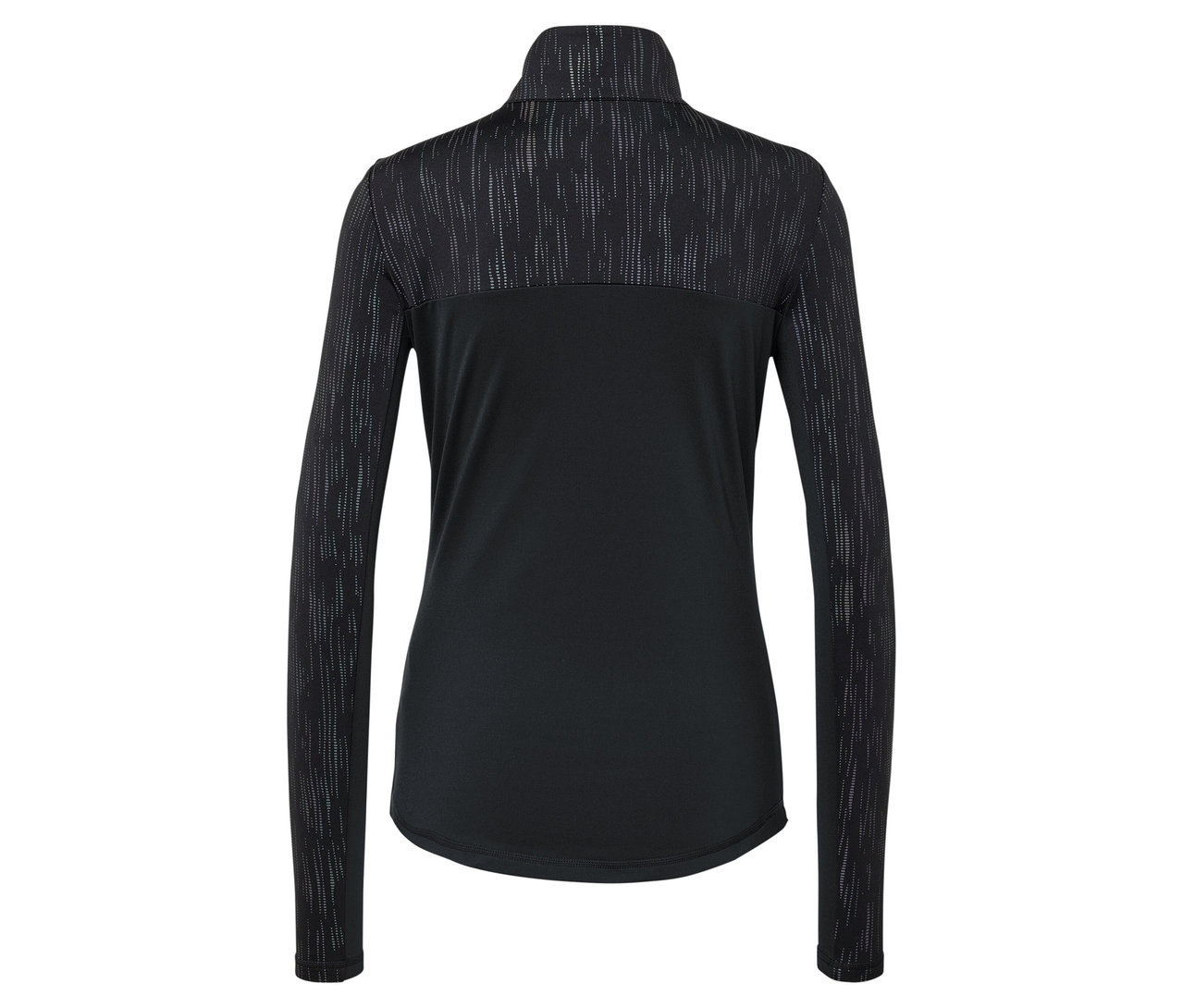 Közeli kép egy fekete-szürke, hosszú ujjú sportdzsekiről.