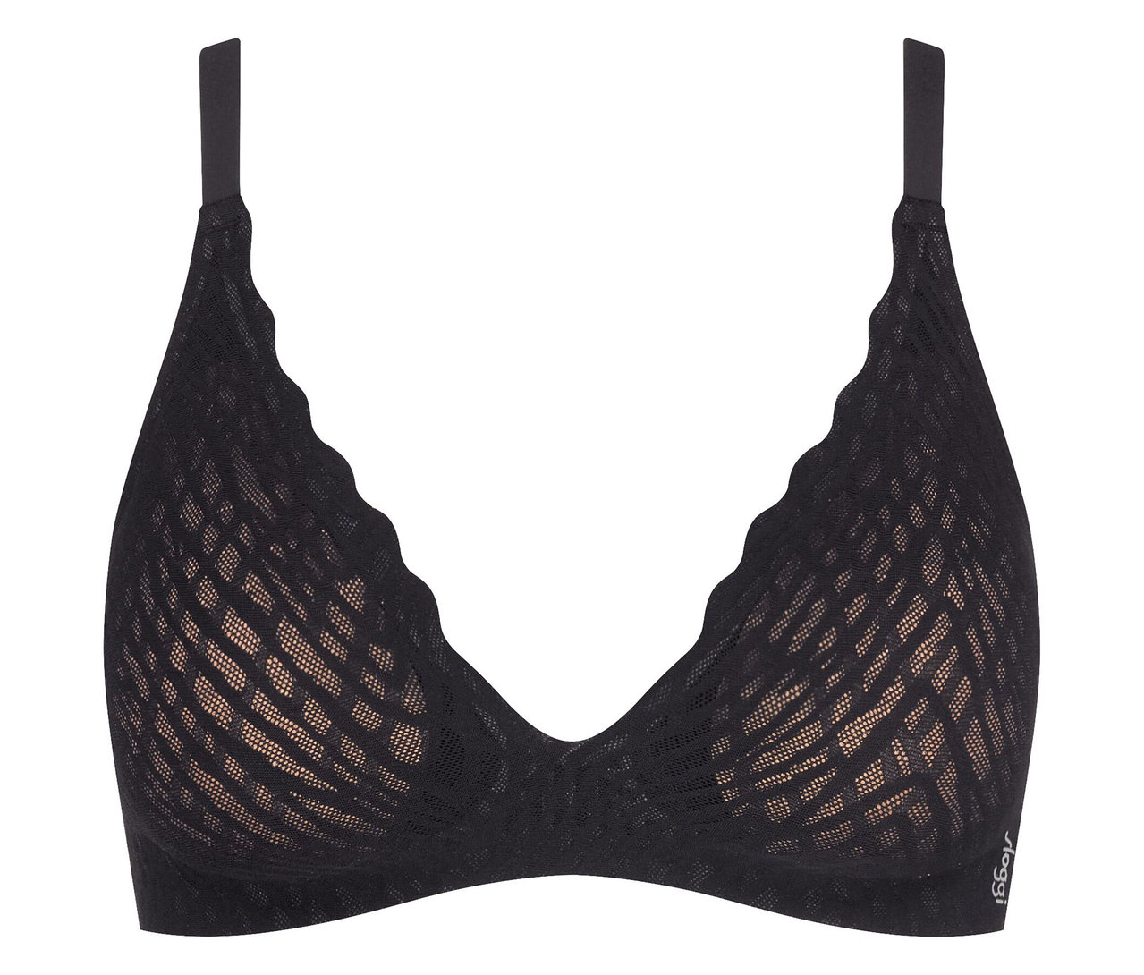 Fekete melltartó halter nyakpántokkal és átlátszó hálóval.