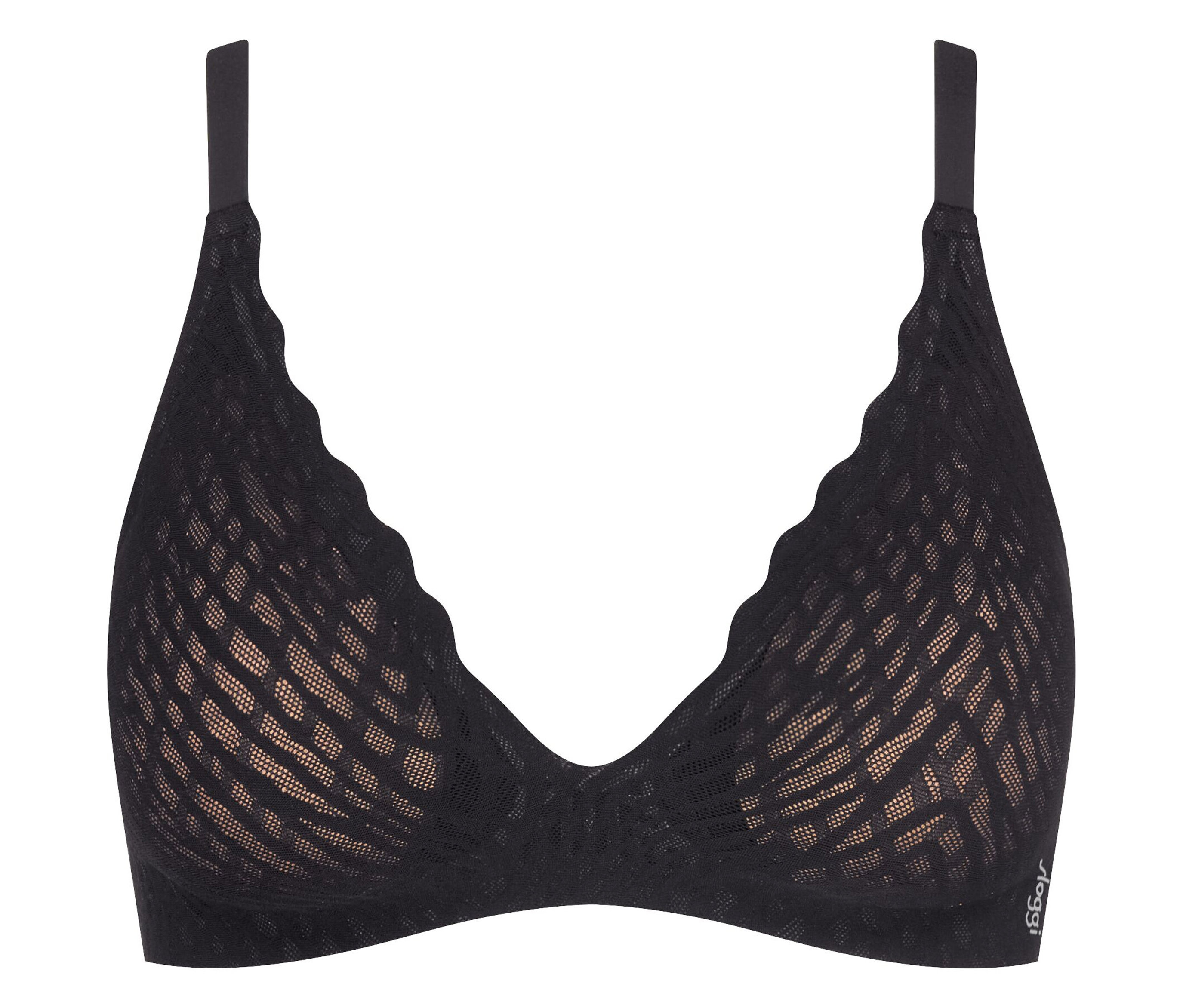 Fekete melltartó halter nyakpántokkal és átlátszó hálóval.