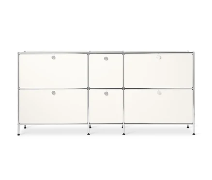 Fehér fém komód 2x3 ajtóval.