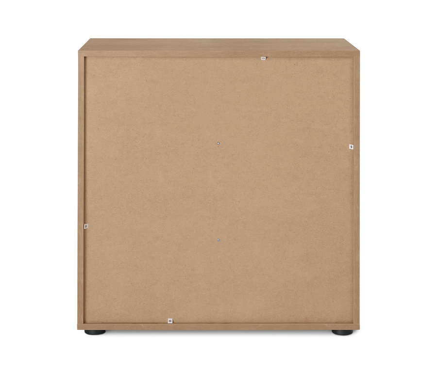 Egy kb. 75 x 75 cm-es, tölgy dekor »Flemming« polcmodul hátuljának részlete.