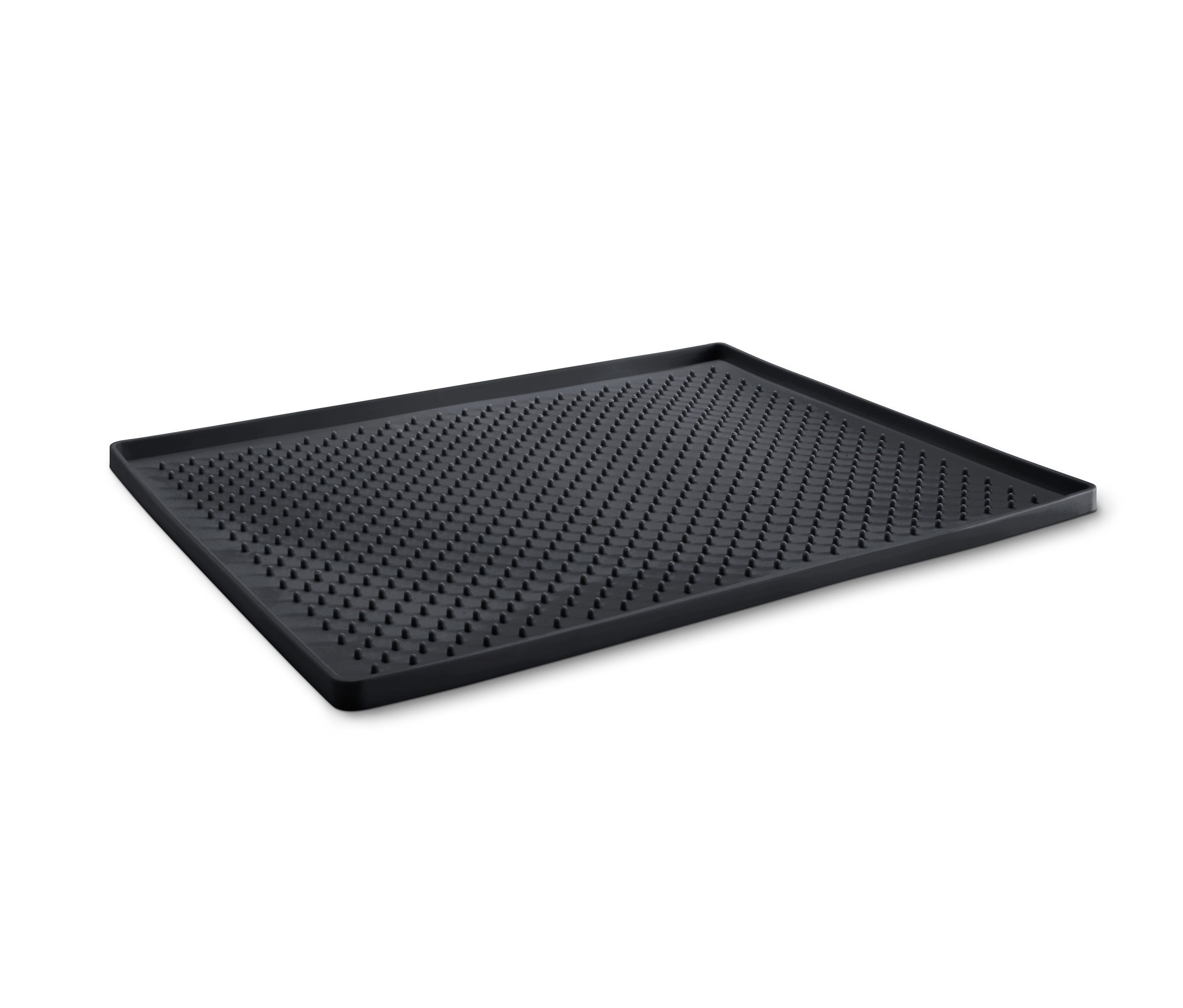 Egy fekete cipőcsepegtető tálca.