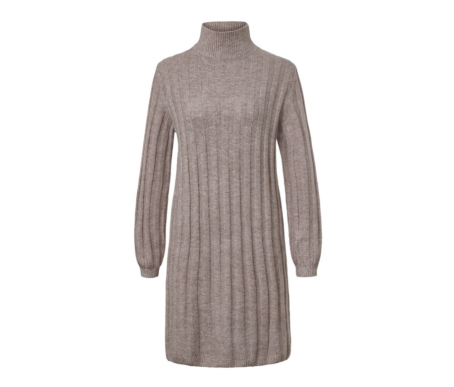 Női kötött ruha, gyapjúval, taupe.