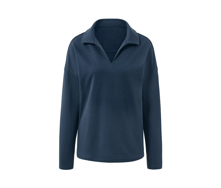 Sötétkék szabadidőfelső gallérral és hosszú ujjakkal.