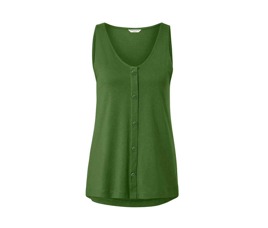 Zöld, gomboláspántos top.