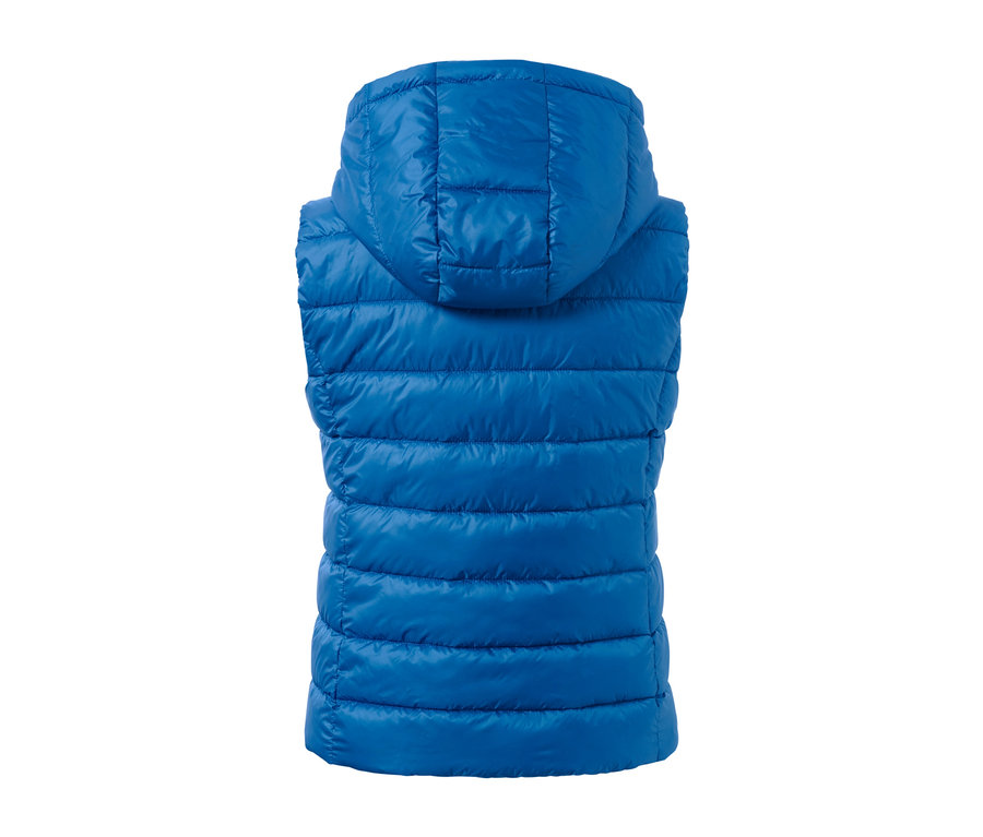 Kék kapucnis steppelt mellény.