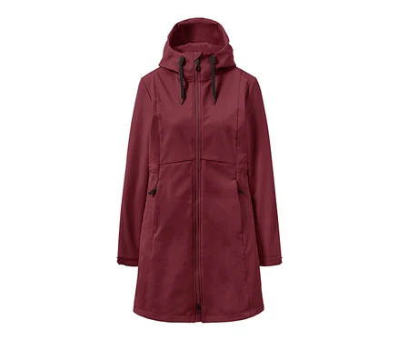 Bordó, kapucnis softshell kabát.