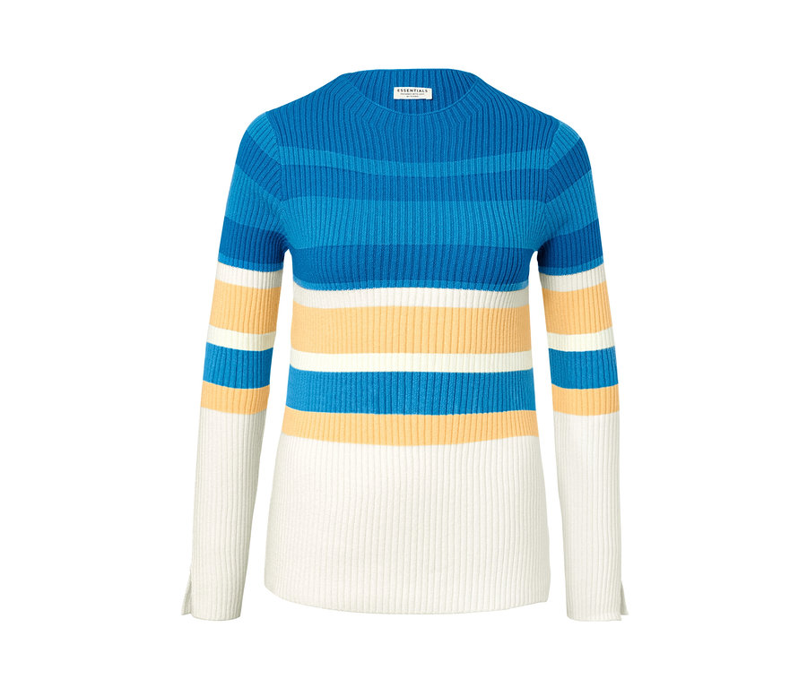 Csíkos, bordázott kötött pulóver.