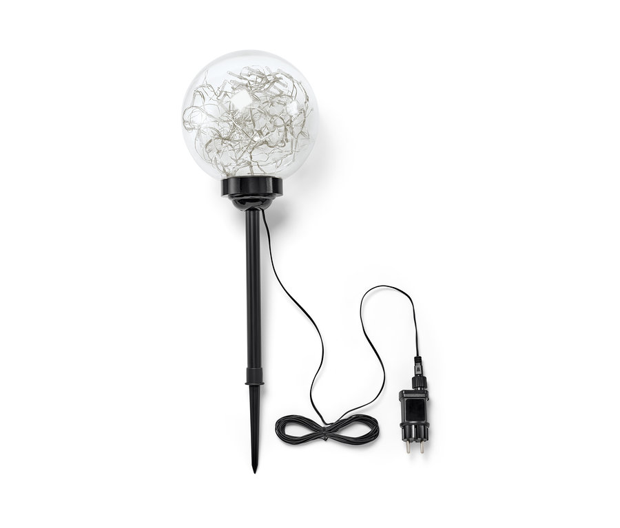 LED-es gömb, karóval, fehér alapon.