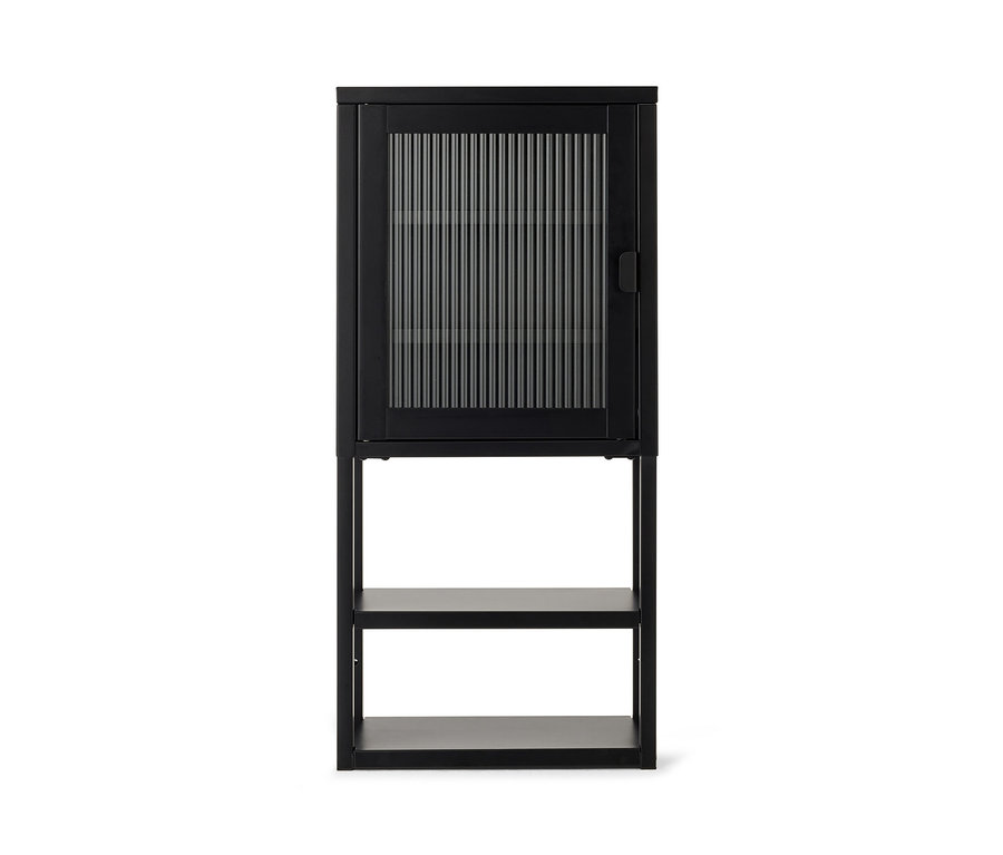 Fém falipolc, üvegajtóval, fekete.