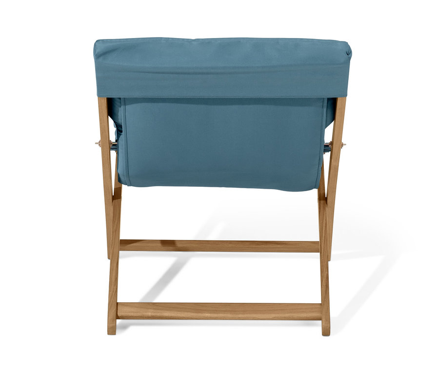 Kékesszürke összecsukható relaxációs fotel.