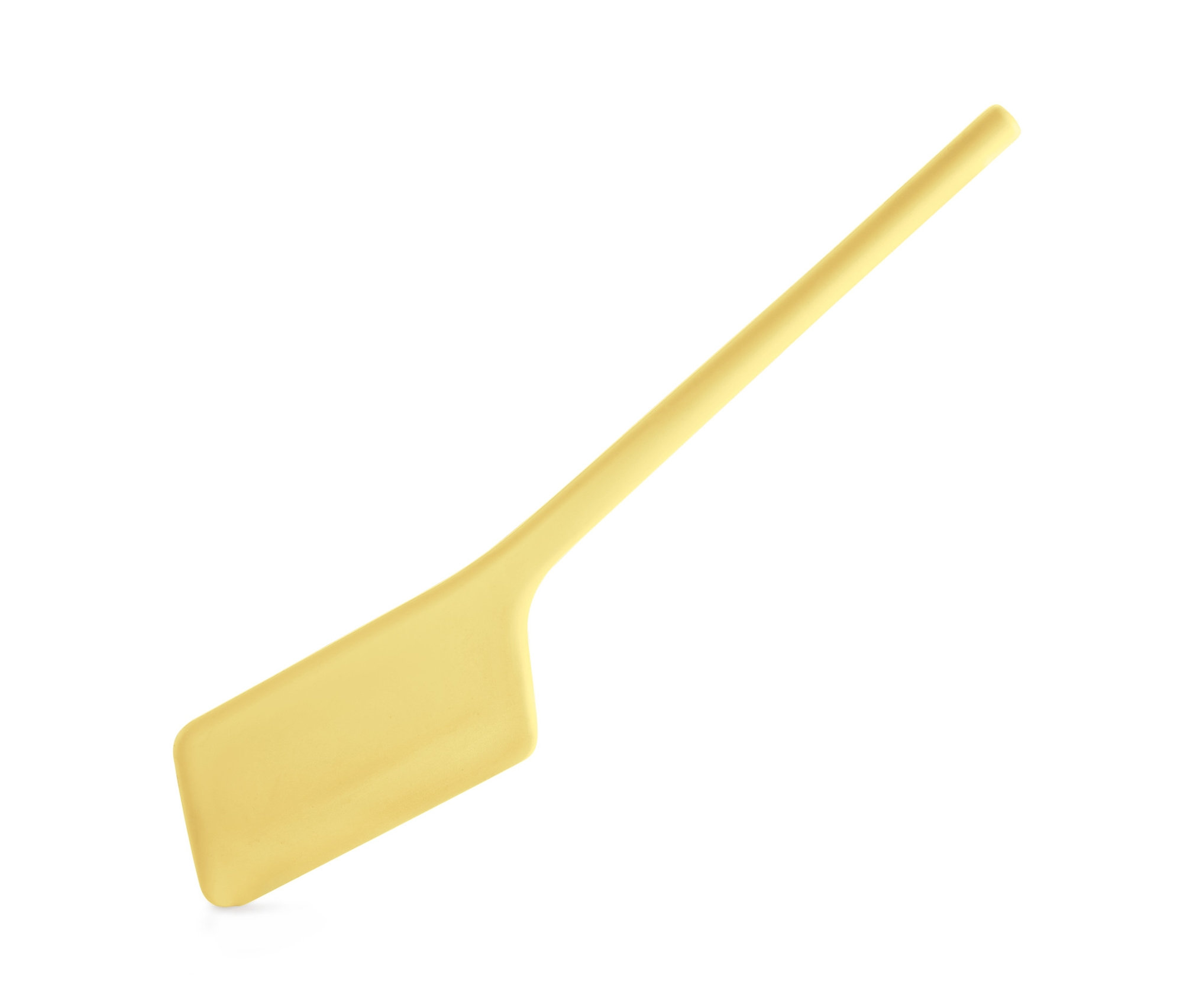 Sárga palacsintaforgató lapát fehér alapon.