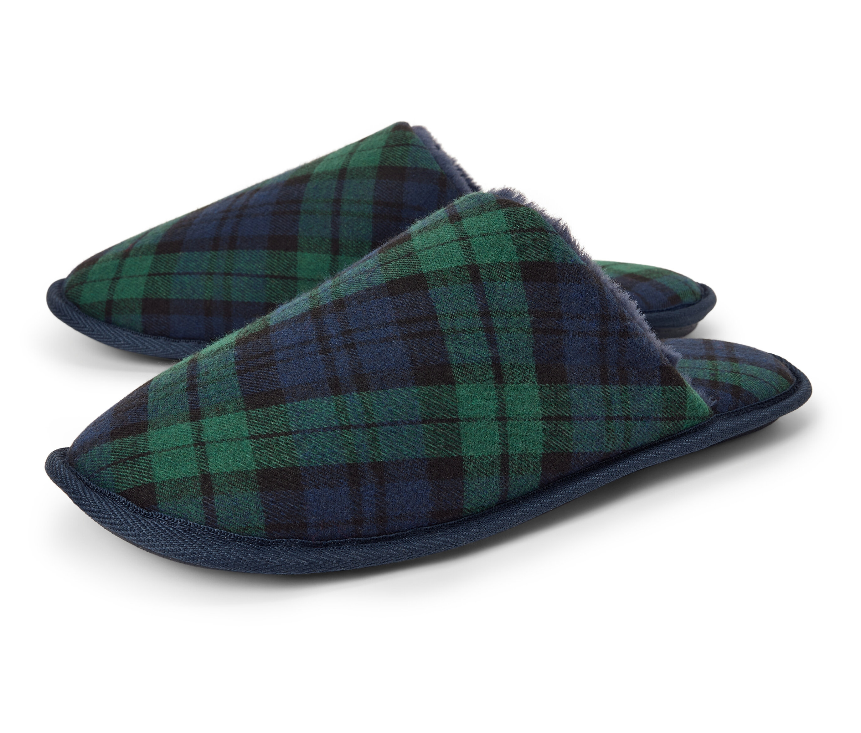 Két kékeszöld kockás papucs.