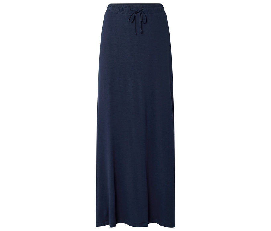 Egy sötétkék, hosszú szoknya húzózsinórral.